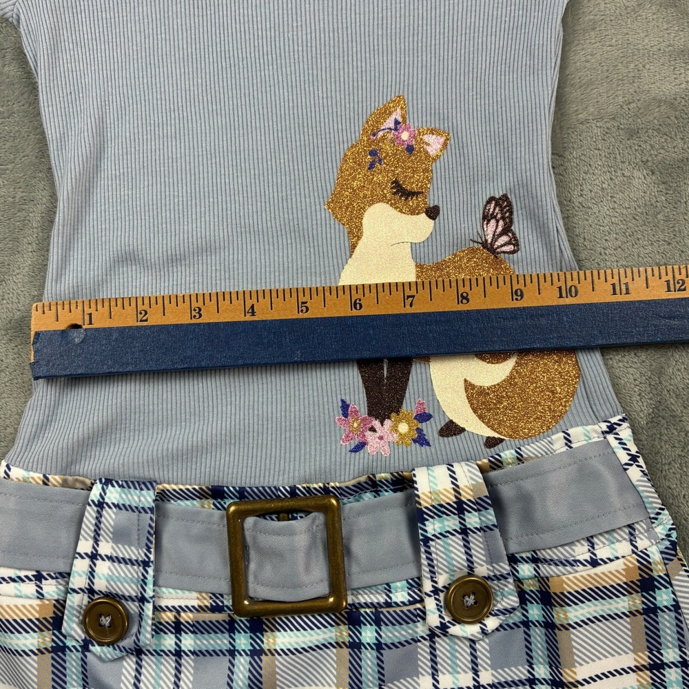 NWOT Lilt Girls Blue Ribbed Fox Glitter Plaid‎ Dress with Matching Purse Size 6X - Picture 8 of 16